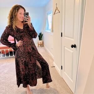 NWT Anthropologie Black Red Snake Skin Print Maxi Dress 8